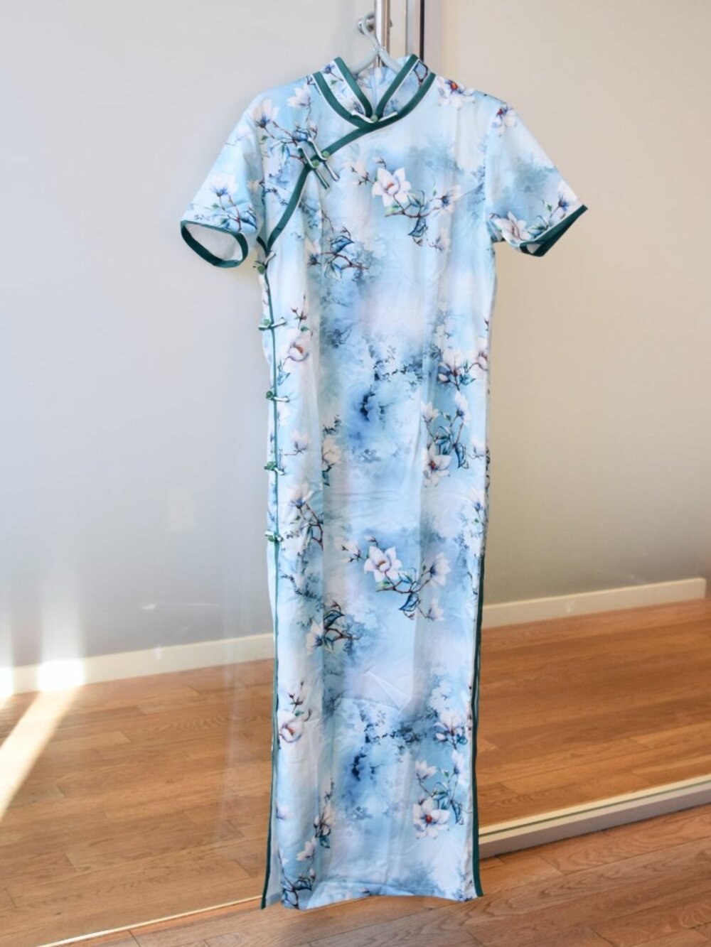 Blue White Flora Long Qipao - Chinese Dress Cheongsam